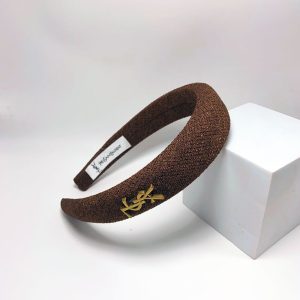 SAINT LAURENT YSL TWEED HEADBAND WITH GOLD HARDWARE IN DARK BROWN