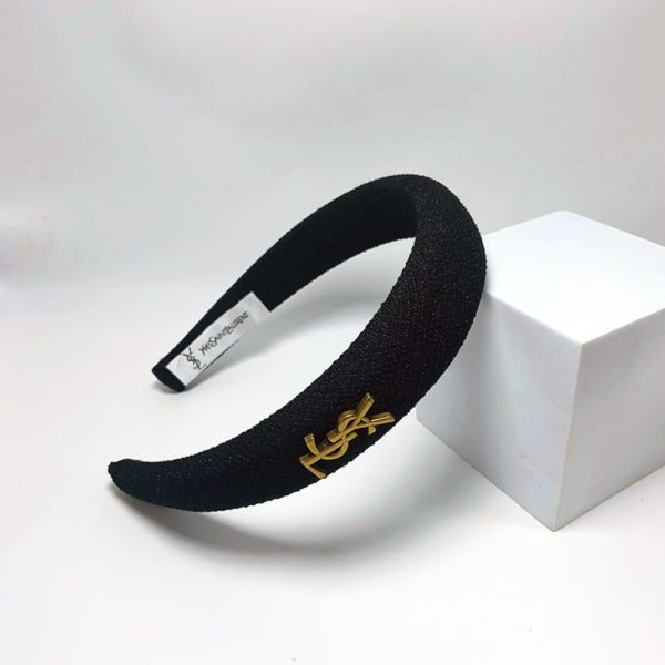 SAINT LAURENT YSL TWEED HEADBAND WITH GOLD HARDWARE IN BLACK