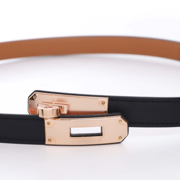 HERMES KELLY 18 BELT BLACK AND ROSE GOLD