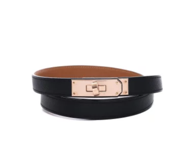 HERMES KELLY 18 BELT BLACK AND ROSE GOLD