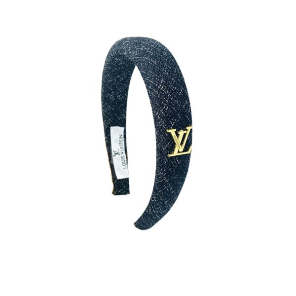 LOUIS VUITTON LV TWEED HEADBAND WITH GOLD HARDWARE IN DARK GREY