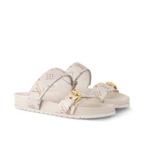 LOUIS VUITTON BOM DIA FLAT COMFORT MULE WHITE