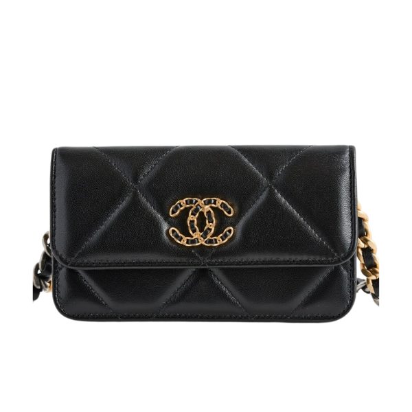 CHANEL LAMBSKIN FLAP BAG BLACK 19CM