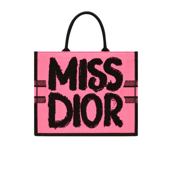 DIOR BOOK TOTE MISS DIOR GRAFFITI EMBROIDERY TWO TONE PINK AND PURPLE 41CM