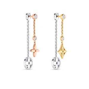 LOUIS VUITTON IDYLLE BLOSSOM LONG EARRINGS 3 GOLDS AND DIAMONDS