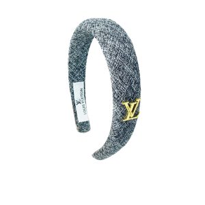 LOUIS VUITTON LV TWEED HEADBAND WITH GOLD HARDWARE IN LIGHT GREY