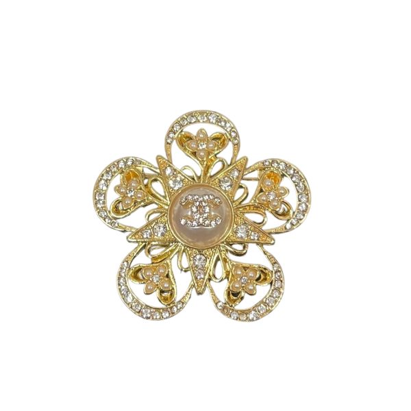 CHANEL CC FLOWER BROOCH GOLD