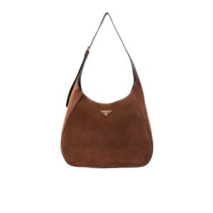 PRADA LARGE SUEDE SHOULDER BAG COCOA BROWN 34CM