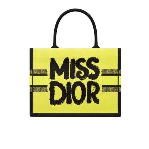 DIOR BOOK TOTE MISS DIOR GRAFFITI EMBROIDERY TWO TONE YELLOW AND BLUE 41CM