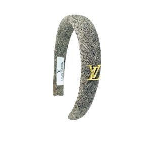 LOUIS VUITTON LV TWEED HEADBAND WITH GOLD HARDWARE IN SALT AND PEPPER