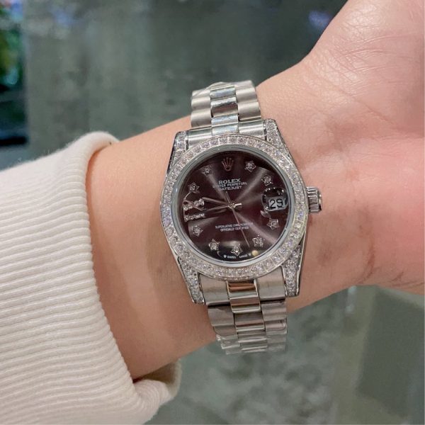 ROLEX DATEJUST DIAMOND BEZEL OYSTER WHITE GOLD BLACK MOTHER OF PEARL 31MM