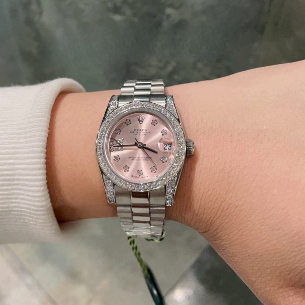 ROLEX DATEJUST DIAMOND BEZEL OYSTER WHITE GOLD PINK 31MM