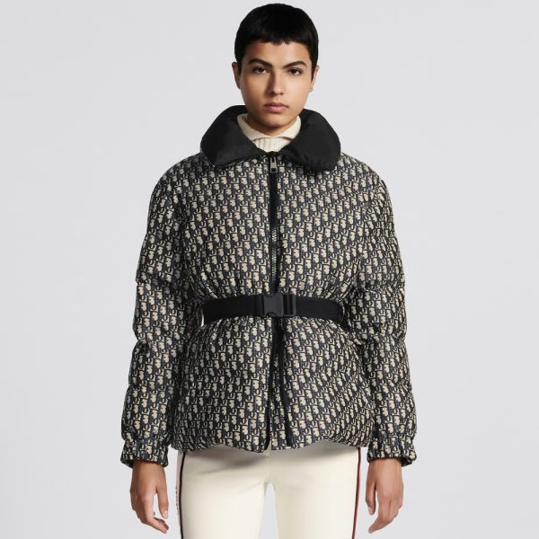 DIOR ALPS BELTED PUFFER JACKET BLUE AND OFF WHITE