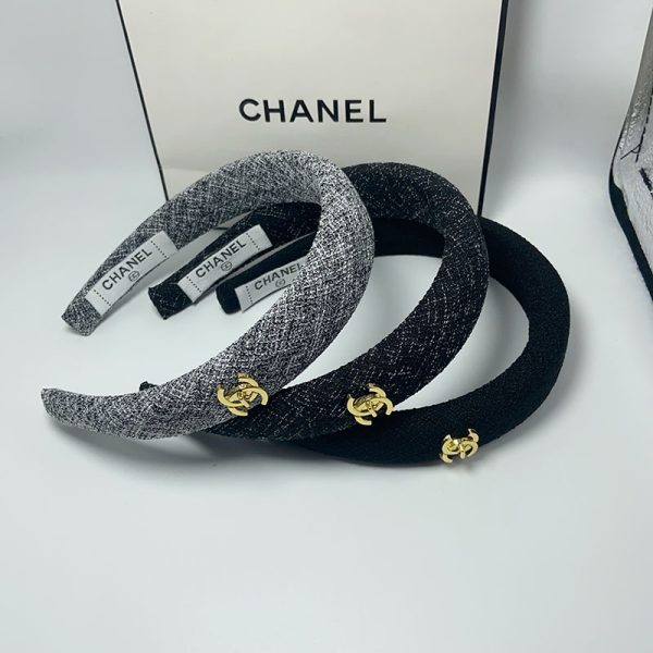 CHANEL CC TWEED HEADBAND WITH GOLD HARDWARE BLACK