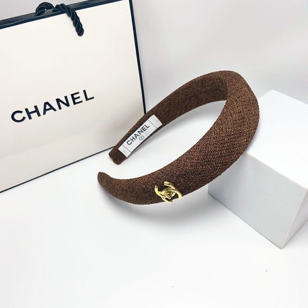 CHANEL CC TWEED HEADBAND WITH GOLD HARDWARE BROWN