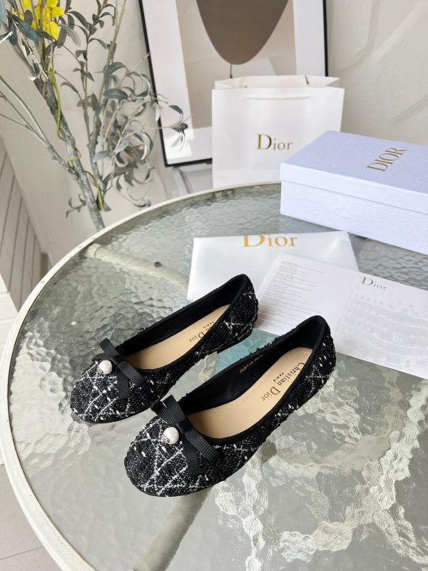 DIOR BALLET FLAT CANNAGE TWEED BLACK AND WHITE KCB900CTG S17X