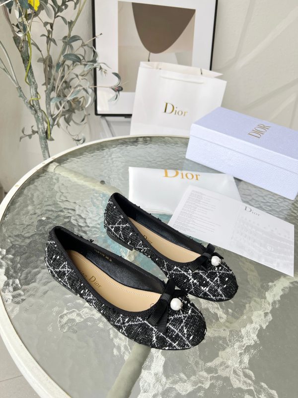 DIOR BALLET FLAT CANNAGE TWEED BLACK AND WHITE KCB900CTG S17X