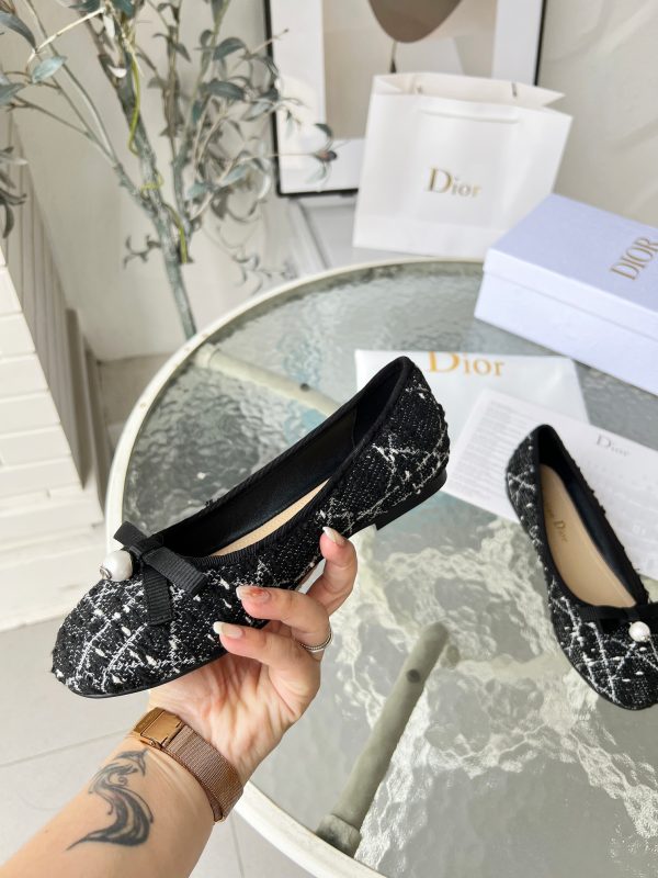 DIOR BALLET FLAT CANNAGE TWEED BLACK AND WHITE KCB900CTG S17X