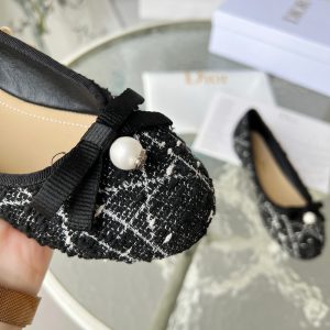 DIOR BALLET FLAT CANNAGE TWEED BLACK AND WHITE KCB900CTG S17X