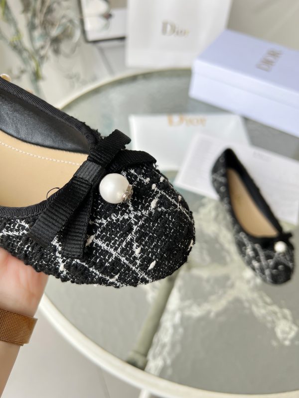 DIOR BALLET FLAT CANNAGE TWEED BLACK AND WHITE KCB900CTG S17X