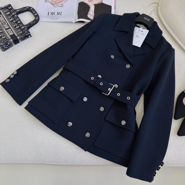 DIOR REVERSIBLE WOOL BLEND FELT COAT NAVY BLUE