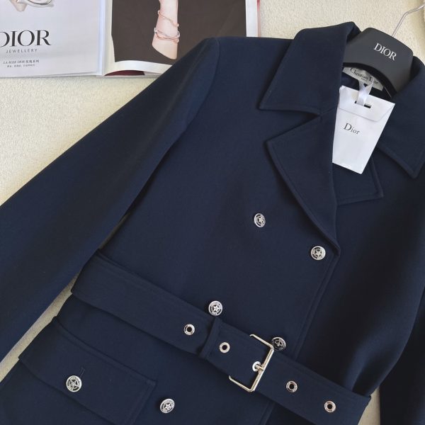 DIOR REVERSIBLE WOOL BLEND FELT COAT NAVY BLUE