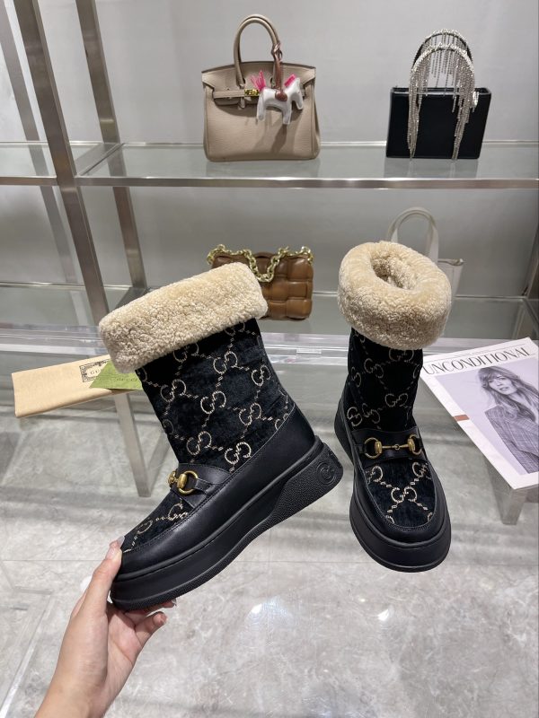 GUCCI 1955 HORSEBIT SNOW BOOTS VELVET FABRIC BLACK