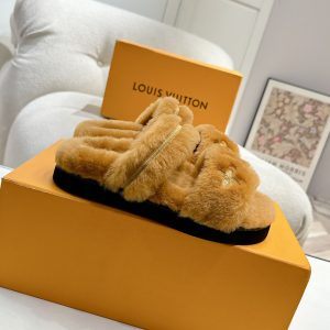 LOUIS VUITTON LV SUNSET FLAT COMFORT MULE SHEARLING BROWN