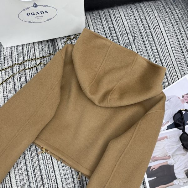 PRADA CROPPED COAT WITH HOOD BROWN