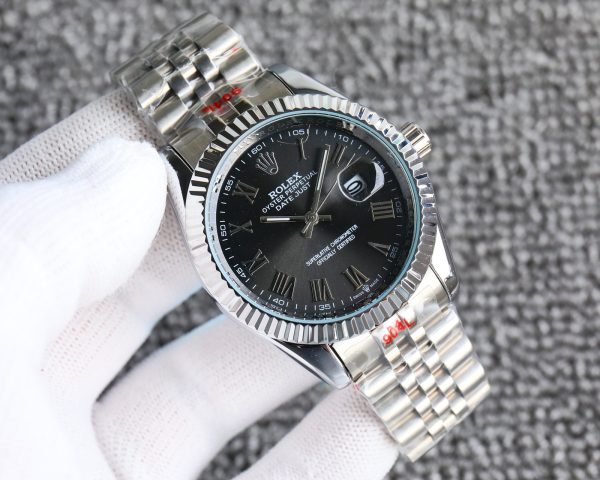 ROLEX DATEJUST ROMAN NUMERAL OYSTERSTEEL AND WHITE GOLD IN BLACK 41MM