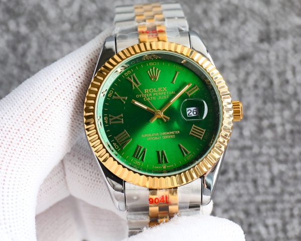 ROLEX DATEJUST ROMAN NUMERAL DIAL OYSTERSTEEL AND GOLD IN GREEN 41MM