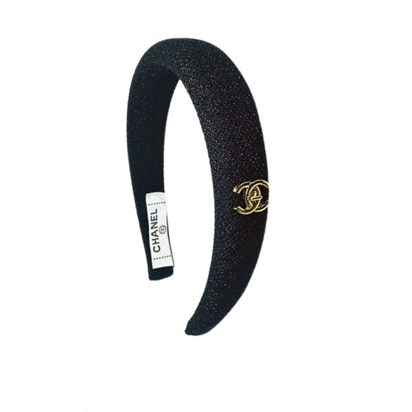 CHANEL CC TWEED HEADBAND WITH GOLD HARDWARE BLACK