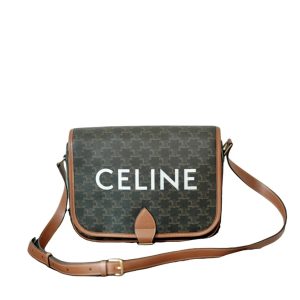 CELINE FOLCO CANVAS AND LEATHER SHOULDER BAG 28CM