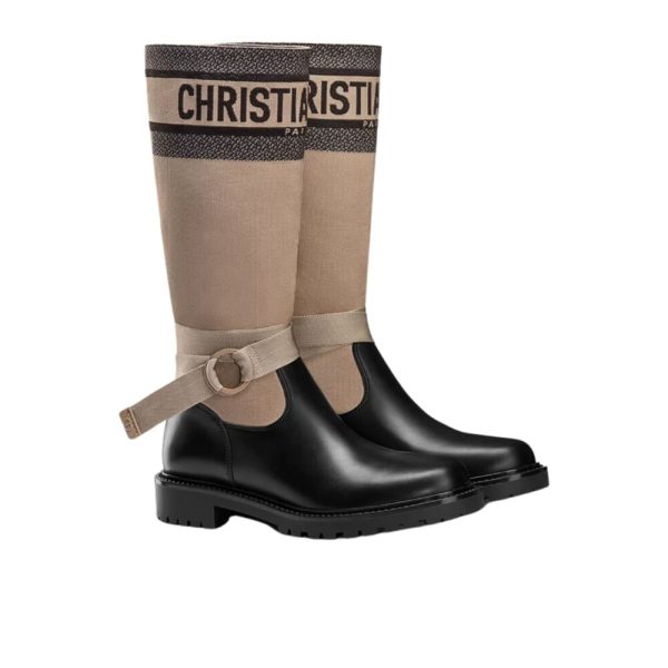 DIOR D MAJOR BOOT FABRIC AND CALFSKIN IN TAUPE AND BLACK KCI611SCN S46X