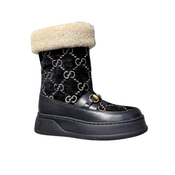 GUCCI 1955 HORSEBIT SNOW BOOTS VELVET FABRIC BLACK