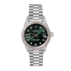 ROLEX DATEJUST DIAMOND BEZEL OYSTER WHITE GOLD GREEN 31MM