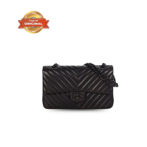 [Supper Vip] Chanel Chevron Classic Handbag Black For Women 10.2in/26cm