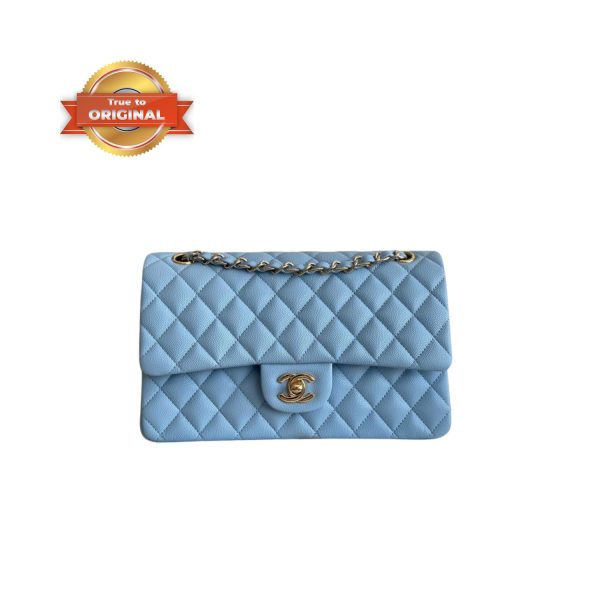 [Supper Vip] Chanel Classic Double Flap Bag Light Blue For Women 25cm/10in