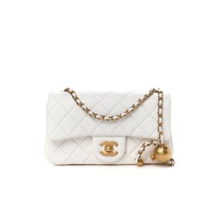 Chanel Flap Bag With CC Ball On Strap White For Women 7.8in/20cm AS1787