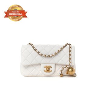 [Supper Vip] Chanel Flap Bag With CC Ball On Strap White For Women 7.8in/20cm AS1787