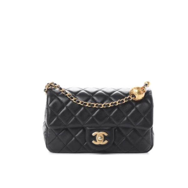 Chanel Flap Bag With CC Ball On Strap Black For Women 7.8in/20cm AS1787