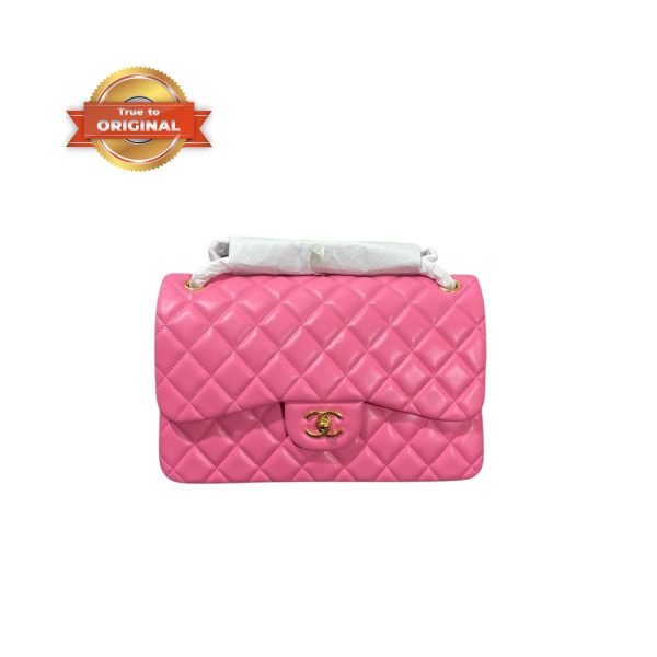 [Supper Vip] Chanel Large Classic Handbag Gold Hardware Pink For Women 30cm/11.8in