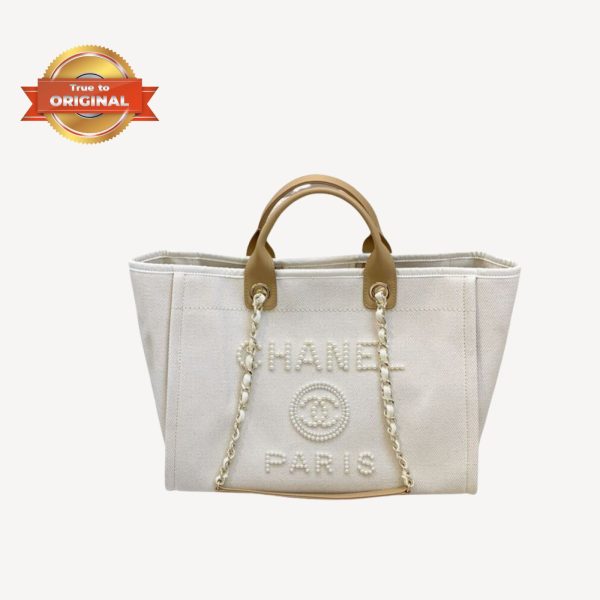 [Supper Vip] Chanel Large Deauville Pearl Tote Bag White For Women 15in/38cm A66941