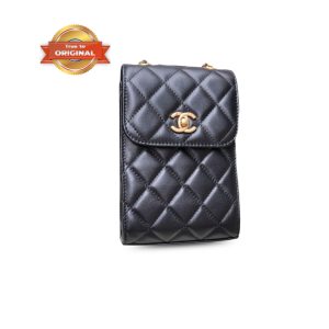 [Supper Vip] Chanel Quilted Phone Holder Bag Black For Women 19cm/7.4in