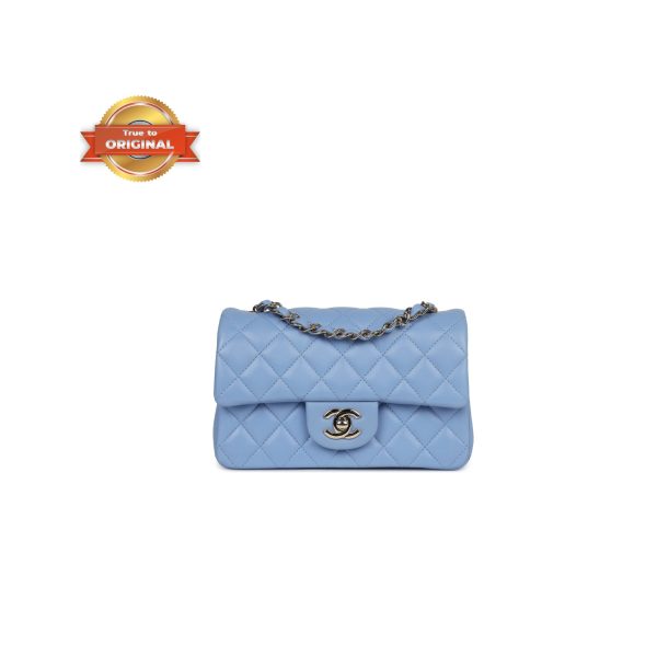 [Supper Vip] Chanel Mini Flap Bag Light Blue For Women 7.5in/19cm