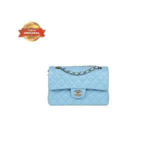 [Supper Vip] Chanel Small Classic Double Flap Bag Light Blue For Women 9in/23cm