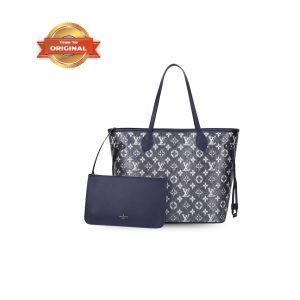 [Supper Vip] Louis Vuitton Neverfull MM Monogram Jacquard Denim Totes Bag Grey For Women 12.2in/31cm M21465