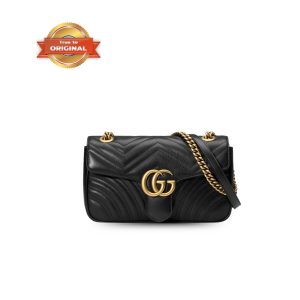 [Supper Vip] Gucci GG Marmont Small Shoulder Bag Black For Women 25.4/10in 443497 DTDIT 1000