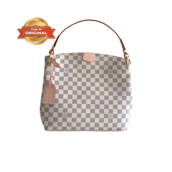 [Supper Vip] Louis Vuitton Graceful PM Bag Damier Azur Canvas Rose Ballerine Pink For Women 35cm/13.8in N42249