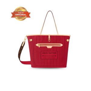 [Supper Vip] Louis Vuitton Neverfull Bandoulière Inside Out MM Rouge Sari Textile For Women 31cm/12.2in M12096